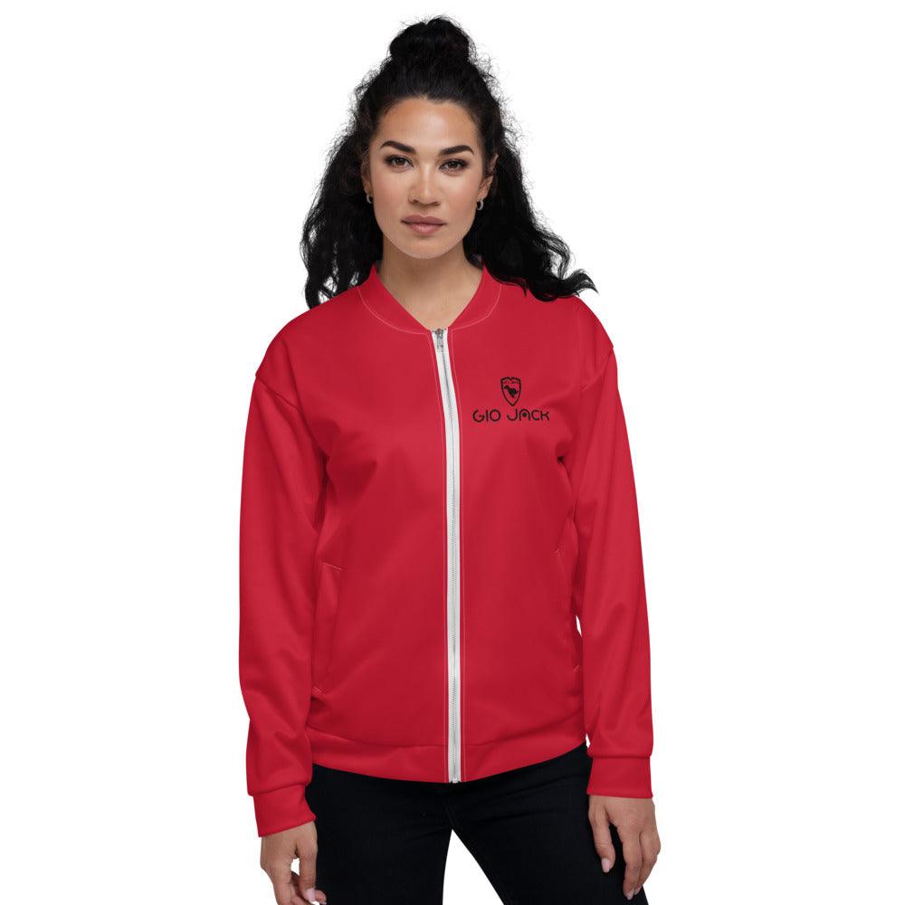 Unisex Bomber Jacket Wom Red Logs B F GIO JACK