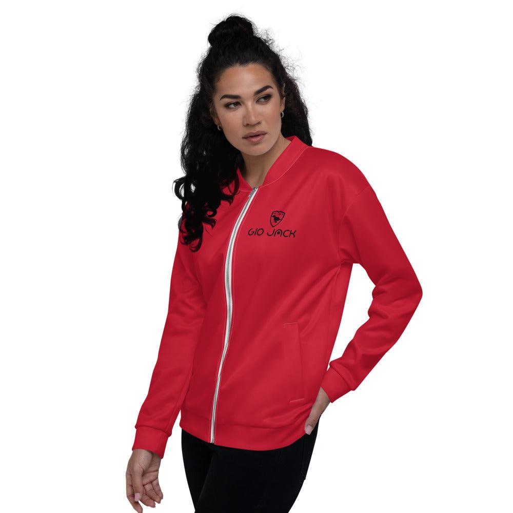 Unisex Bomber Jacket Wom Red Logs B F GIO JACK